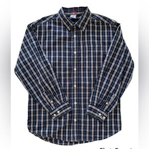 Old Navy Button Down Plaid Shirt Boys Size XL Long Sleeves Blue White